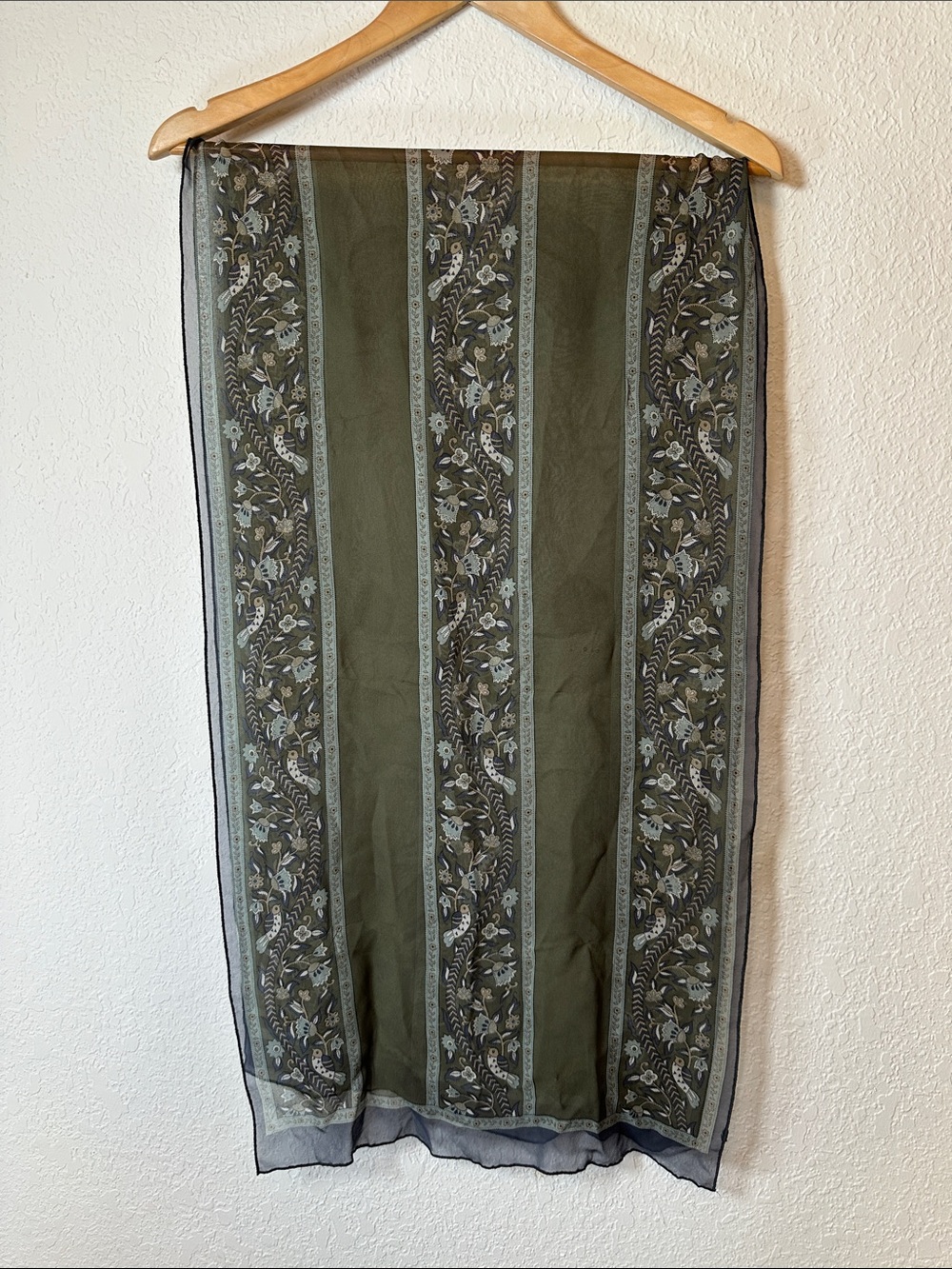 Giorgio Armani Olive Green and Blue Floral Stripe Scarf